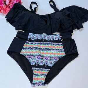 Raisins Curve 18W Bikini Barbados Printed High-Waist Plus Strappy Bikini Ruffles